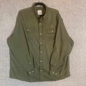 Ducks Unlimited Mens Long Sleeve Button Up Shirt Olive Green XL Embroidered Logo